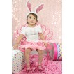 Easter White Baby Bodysuit Sparkle Light Pink Sequins Pettiskirt & Sparkle Rhinestone Bunny Rabbit Print JS4336
